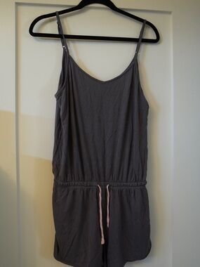 Bras N Things Gray Romper with Pink Drawstring